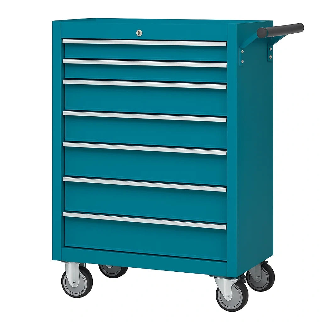 Stahl Werkzeugwagen mit 7 Schubladen Türkis 70x35x85 cm