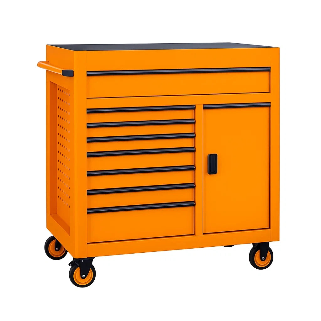 Stahl Werkzeugwagen mit 7 Schubladen und 1 Tür, Orange
