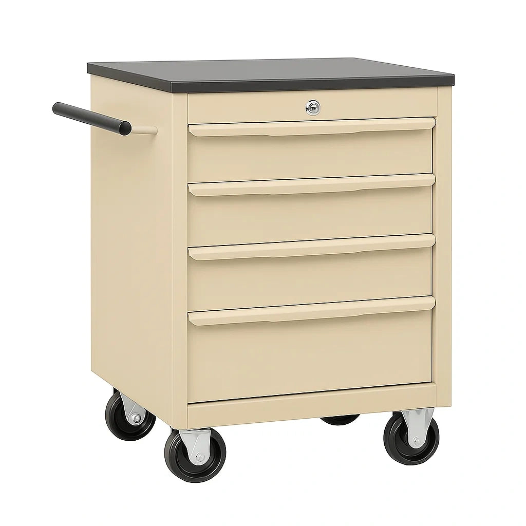 Werkzeugwagen aus Stahl mit 5 Schubladen und Rollen, Beige