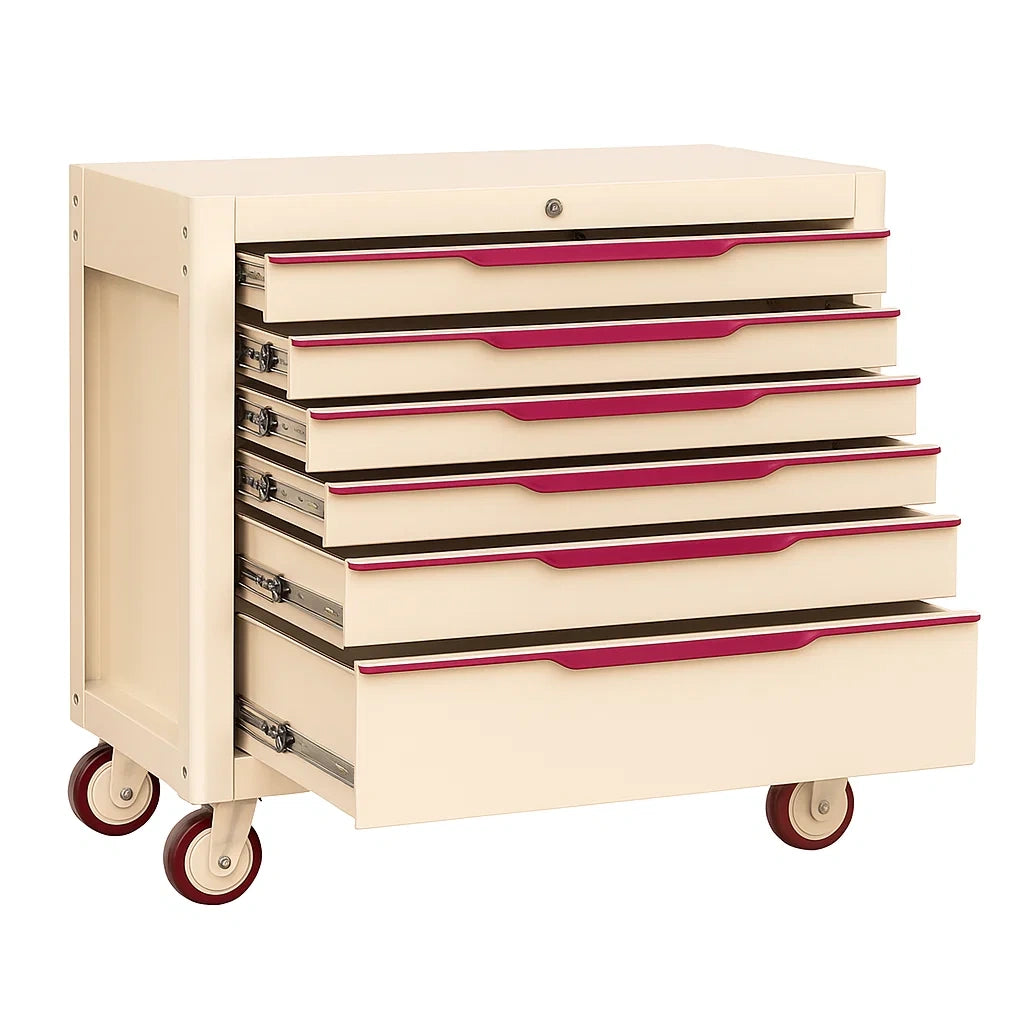 Stahl Werkzeugwagen mit 7 Schubladen Beige/Rot