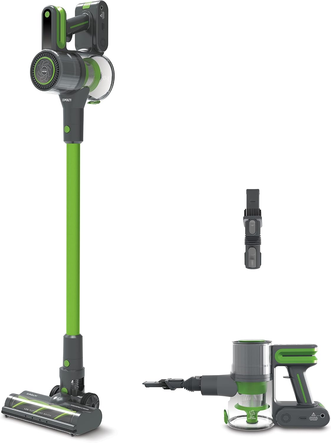 Polti Steelstofzuiger Forzaspira D, Power SR500 Draadloze elektrische bezem, 2-in-1, looptijd tot 40 minuten, groen en grijs, digitaal display