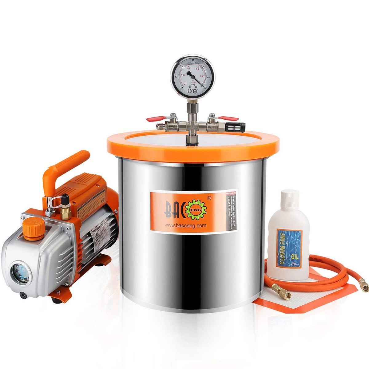 Pompen Bacoeng Vacuümpomp, met 85 l/min, 12 liter, eentraps vacuümpomp, onderdrukpomp, met manometer HVAC