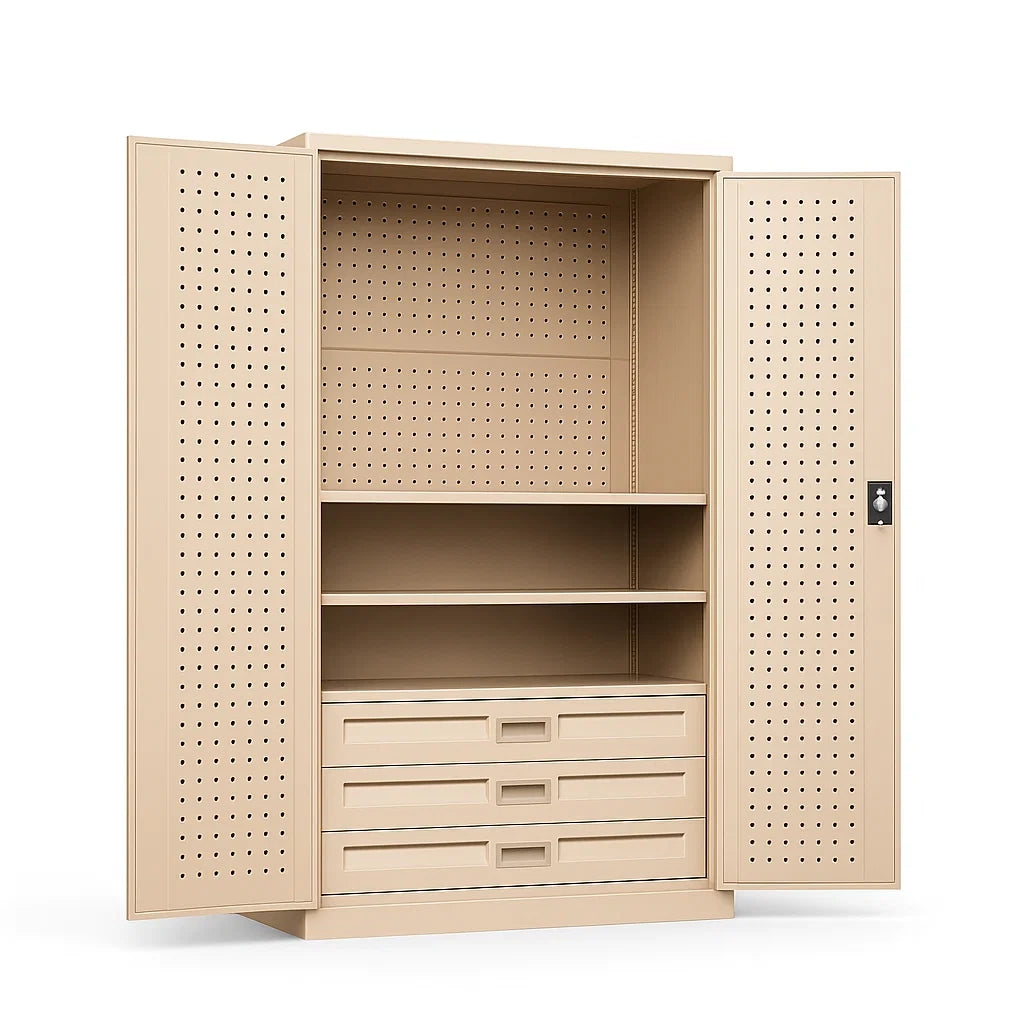 Metallschrank mit Doppeltüren und Schubladen Beige 180x90x45 cm