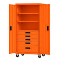 Metallschrank Orange mit Rollen und Regalen