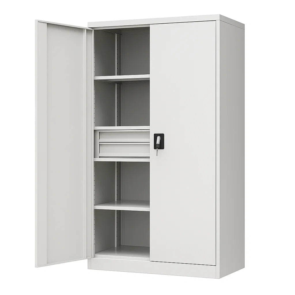 Metallschrank mit 2 Türen und Regalfächern 180x90x40 cm Weiß