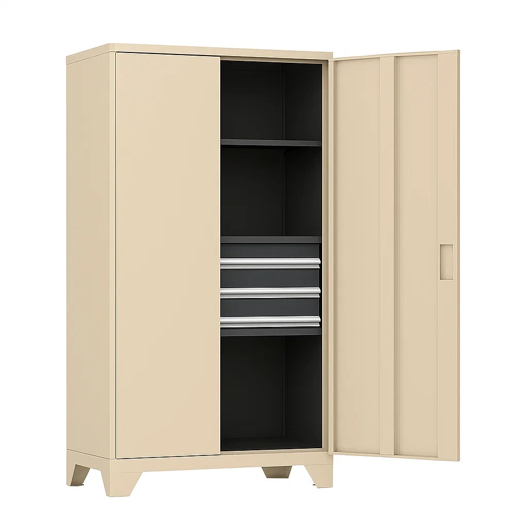 Metallschrank Beige mit Regalen und Schubladen 180x90x40 cm