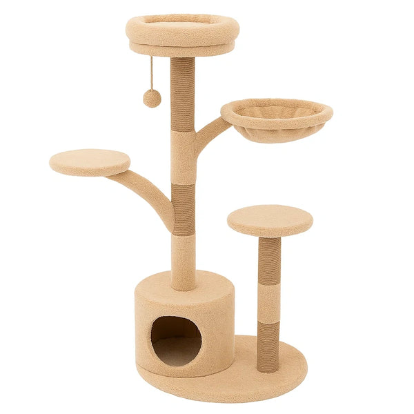 Katzenbaum aus MDF mit Plüschbezug Beige