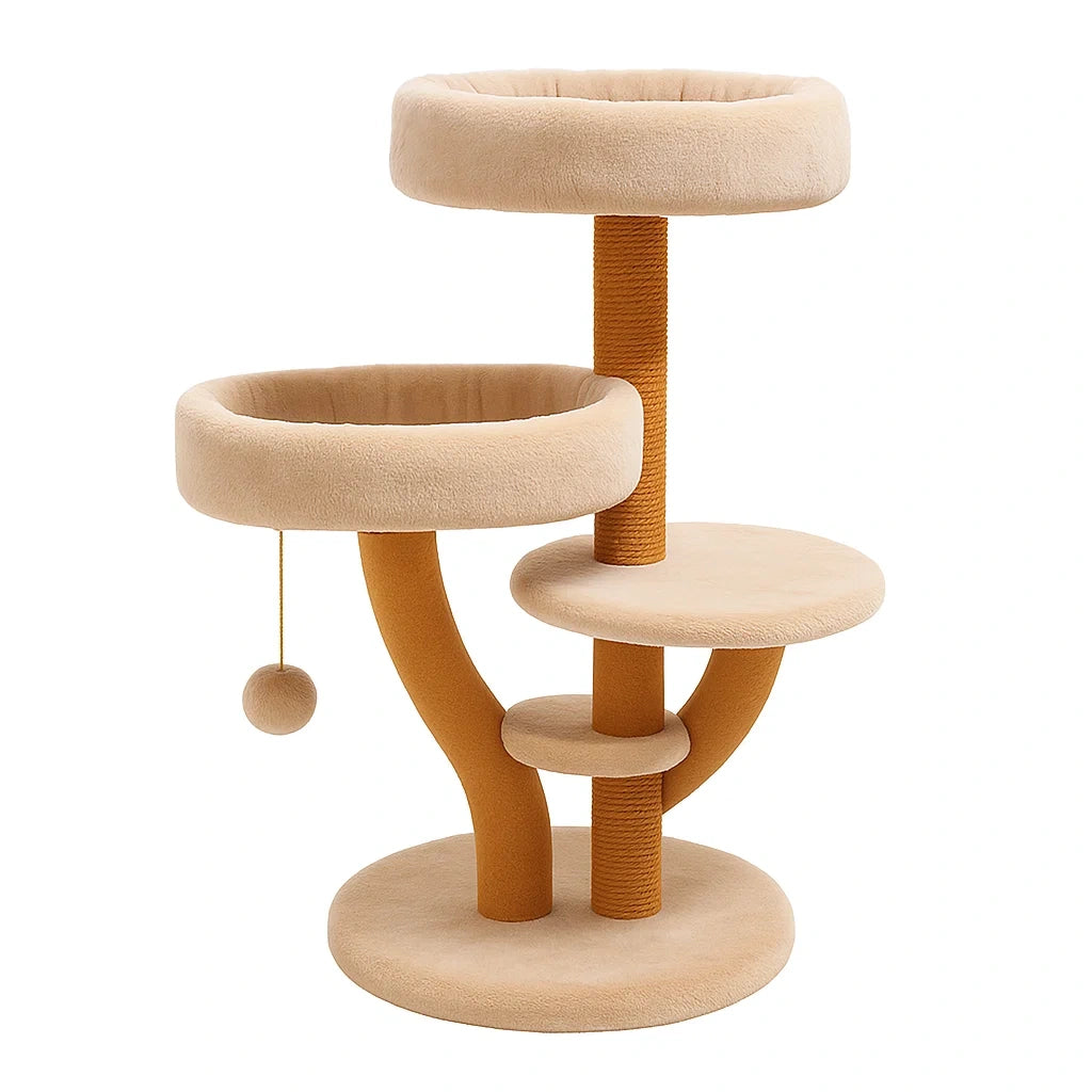 Katzenbaum Beige Plüsch und Sisal 70 cm