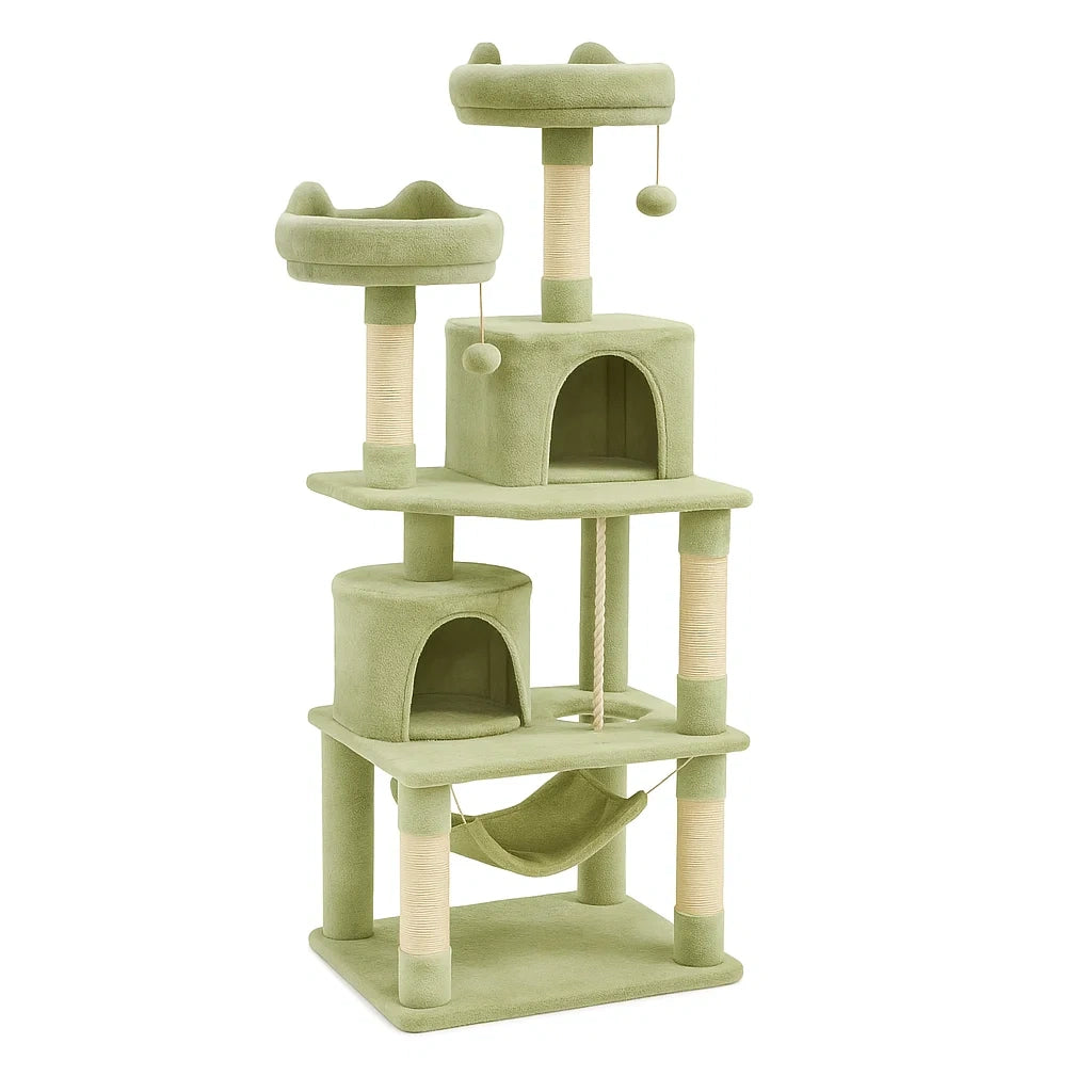 Katzenkratzbaum aus Polyester mit Sisal und Hängematte Grün