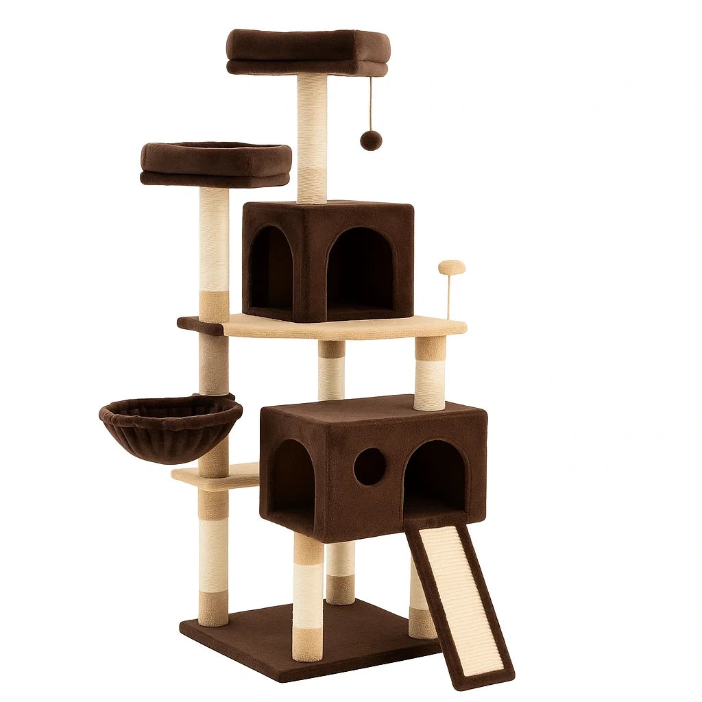 Katzenbaum mit Höhlen und Plattformen aus Plüsch Braun 55 x 45 x 140 cm