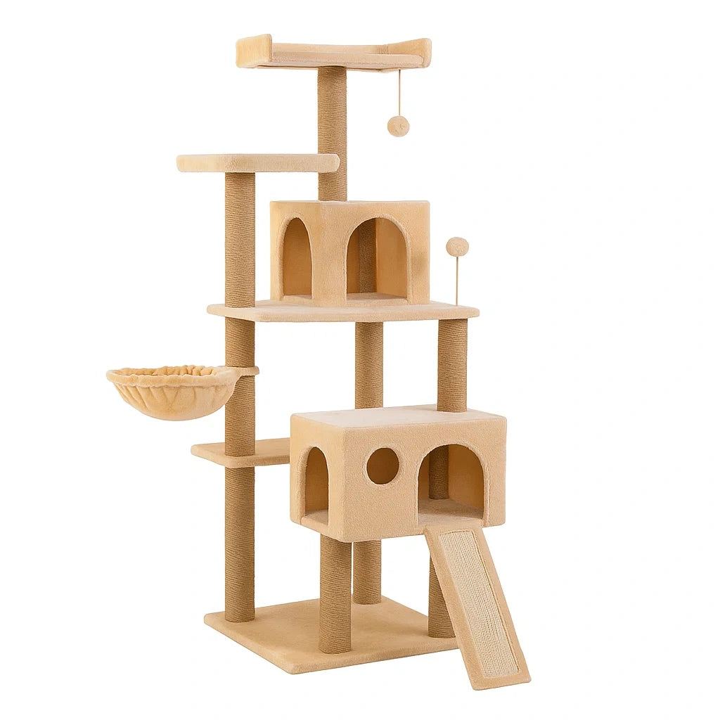 Kratzbaum Holz Plüsch Beige 140cm