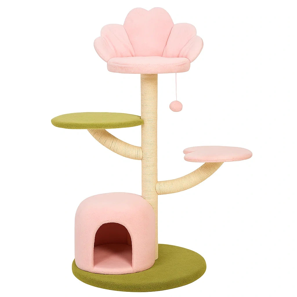 Katzenbaum mit Plüsch und Sisal, Rosa und Grün