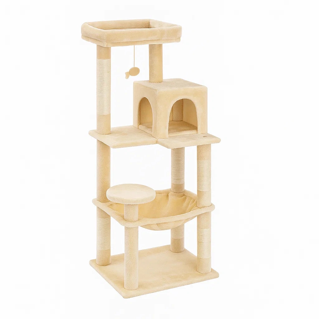 Katzenkratzbaum Beige Plüsch Holz Sisal 140 cm