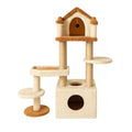 Katzenbaum aus MDF-Holz und weichem Plüsch, Beige/Braun, 128 cm