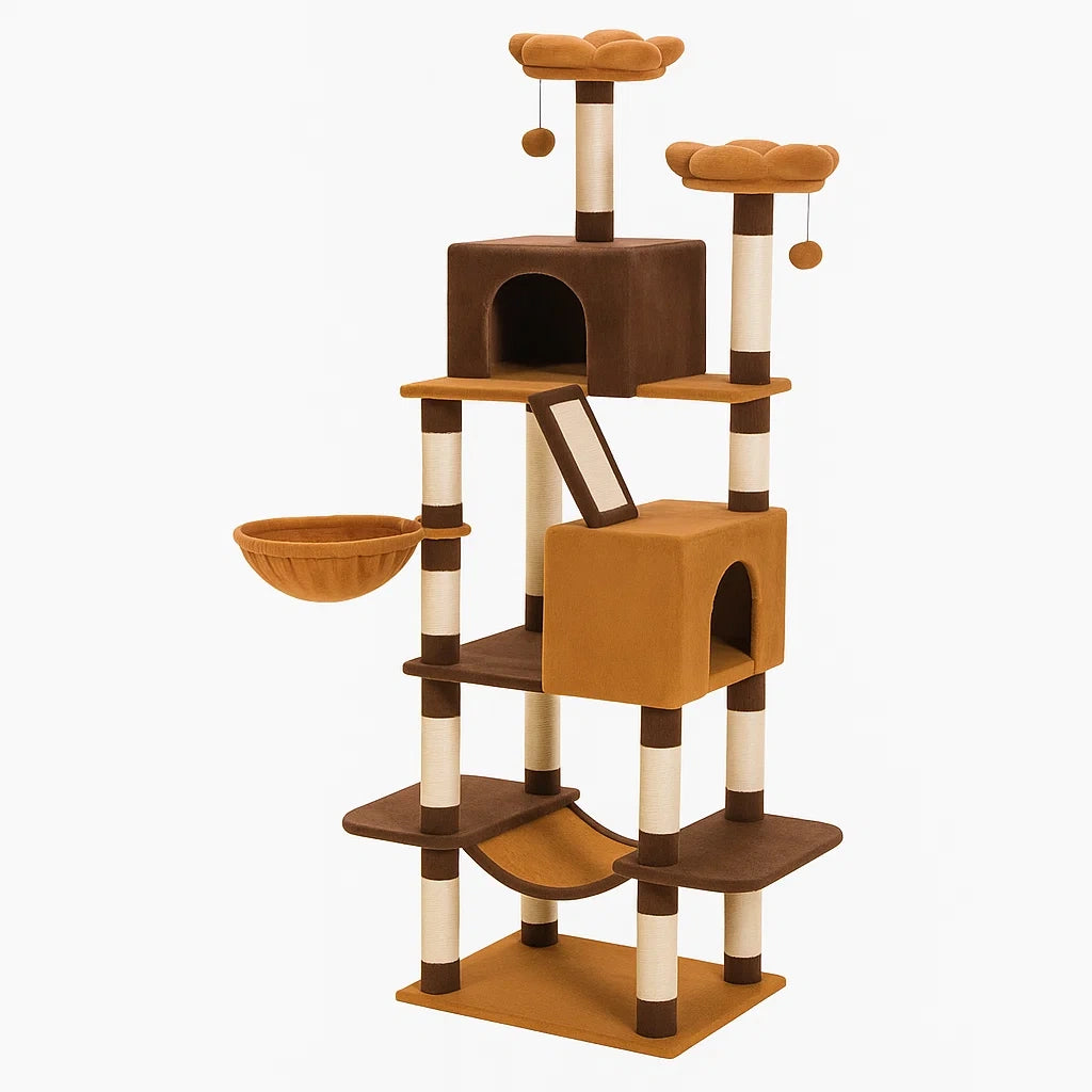 Kratzbaum für Katzen, Braun/Beige, Plüsch/Sisal, 150x60x50 cm