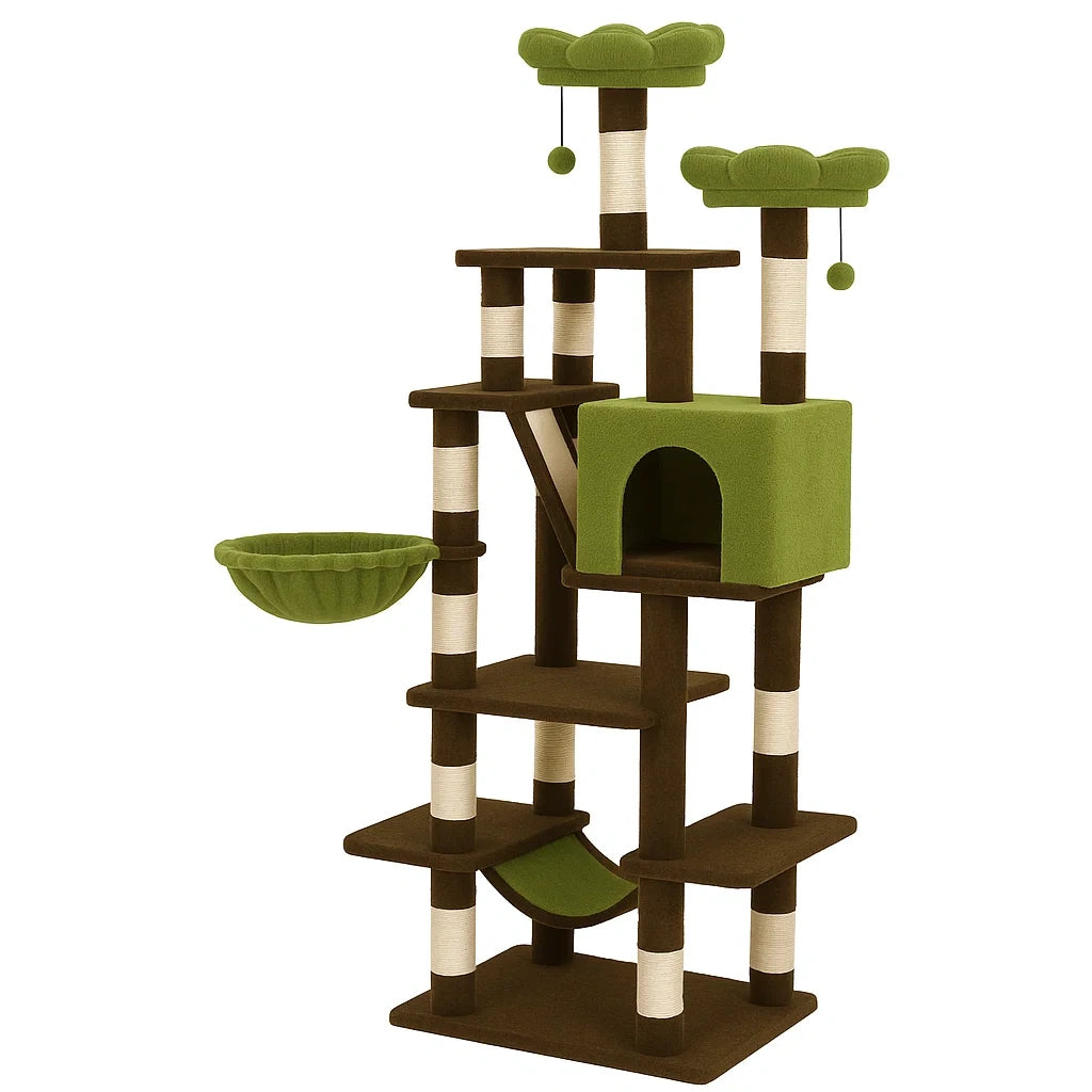 Katzenkratzbaum aus Sisal und Polyesterplüsch Grün/Braun 140cm