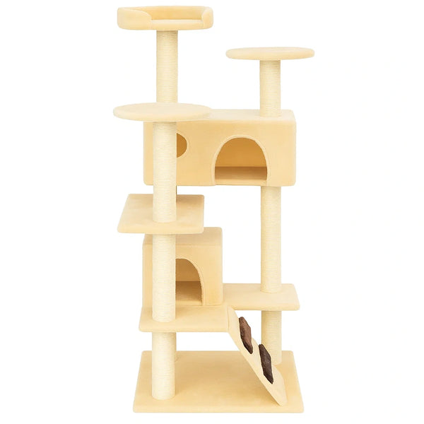 Katzenbaum aus Spanplatte mit Sisal und Plüsch, Beige, 120 cm