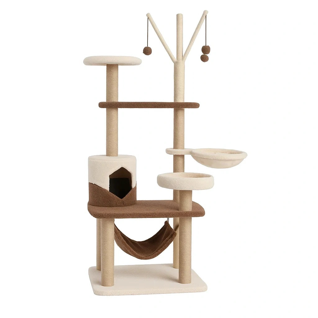 Katzenbaum aus Sisal und Polyester Beige/Braun mit Hängematte