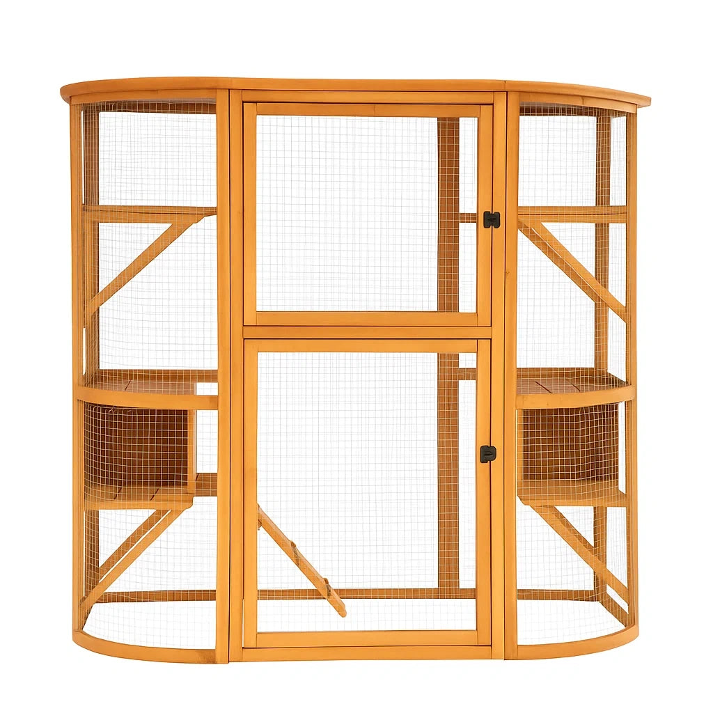 Holz Katzengehege mit verzinktem Drahtgitter Orange 150x50x100cm