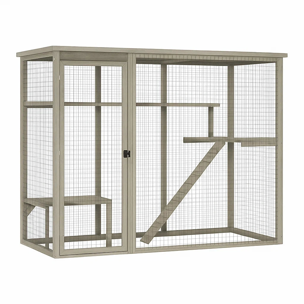 Großer Outdoor-Katzenkäfig aus Holz und Stahl
