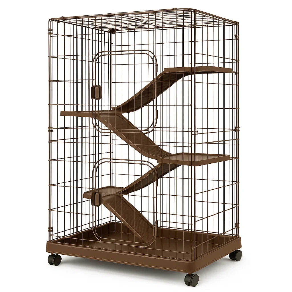 Katzenkäfig Metall Braun mit Rollen