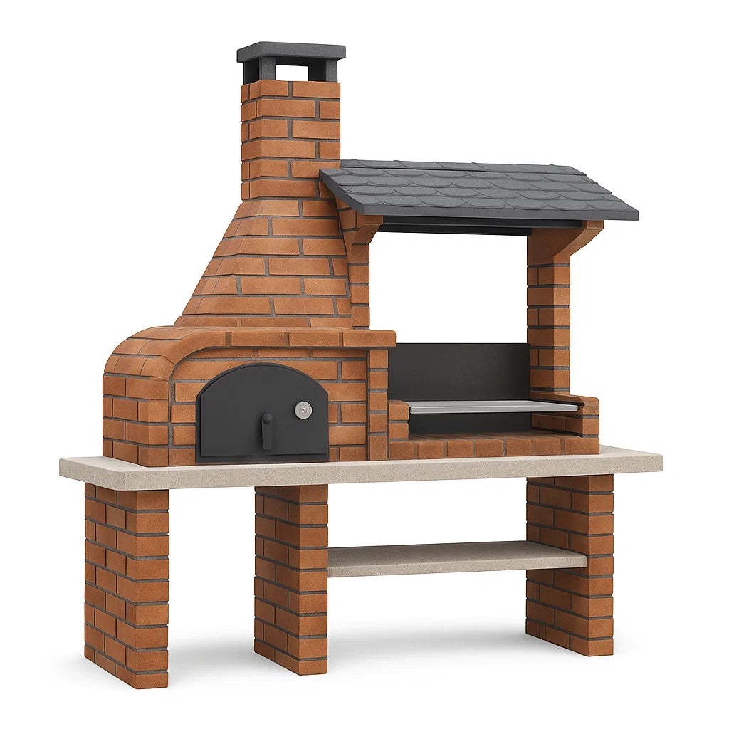 Ziegel-Gartenkamin mit Pizzaofen 200cm