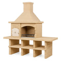 Gartengrillkamin aus Beton mit Ofen und Abzugshaube Sandfarben