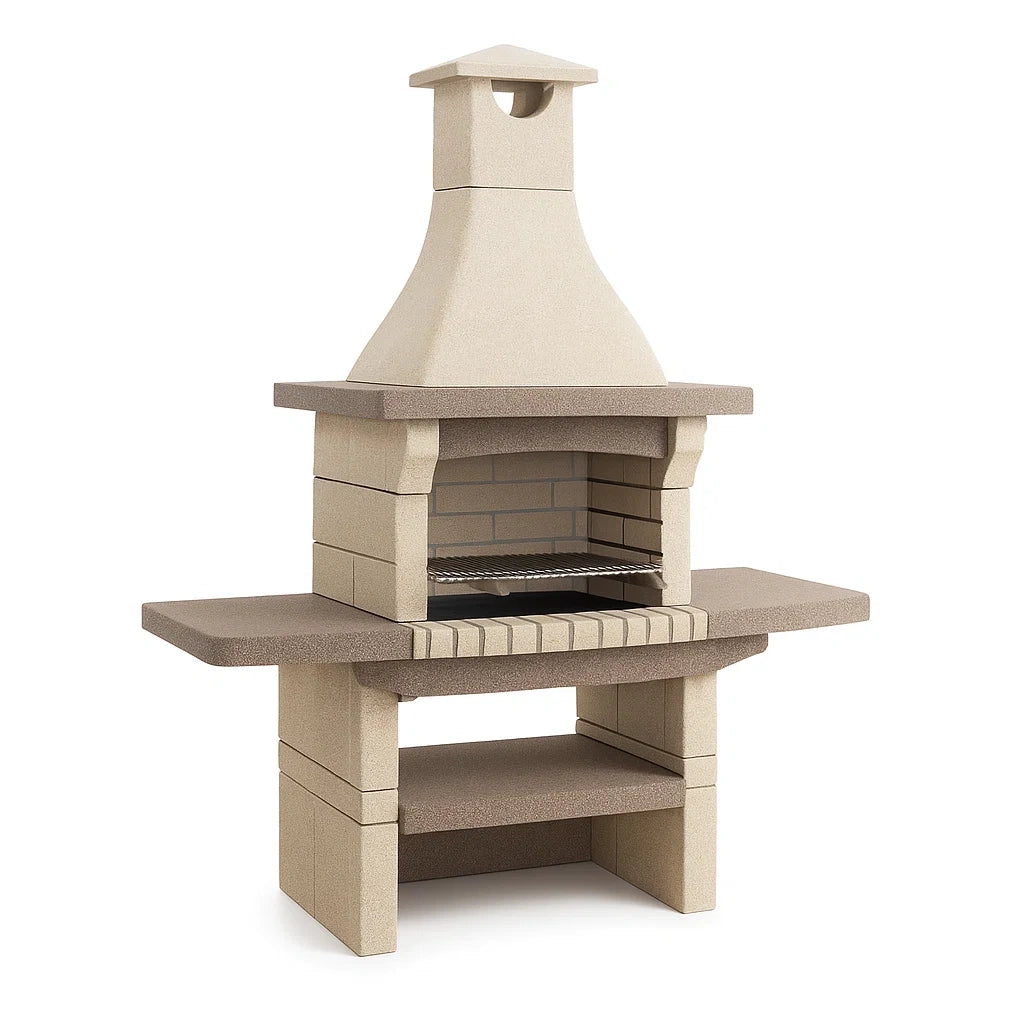 Beton-Gartenkamin mit Grillrost Beige 87x64x188 cm