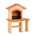Stein-Holzkohlegrill mit Dach und Terracotta-Optik, 160x80x200 cm