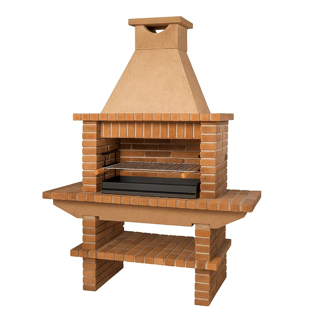 Ziegel-Gartengrillkamin Braun mit Edelstahl-Grillrost 150x60x210cm