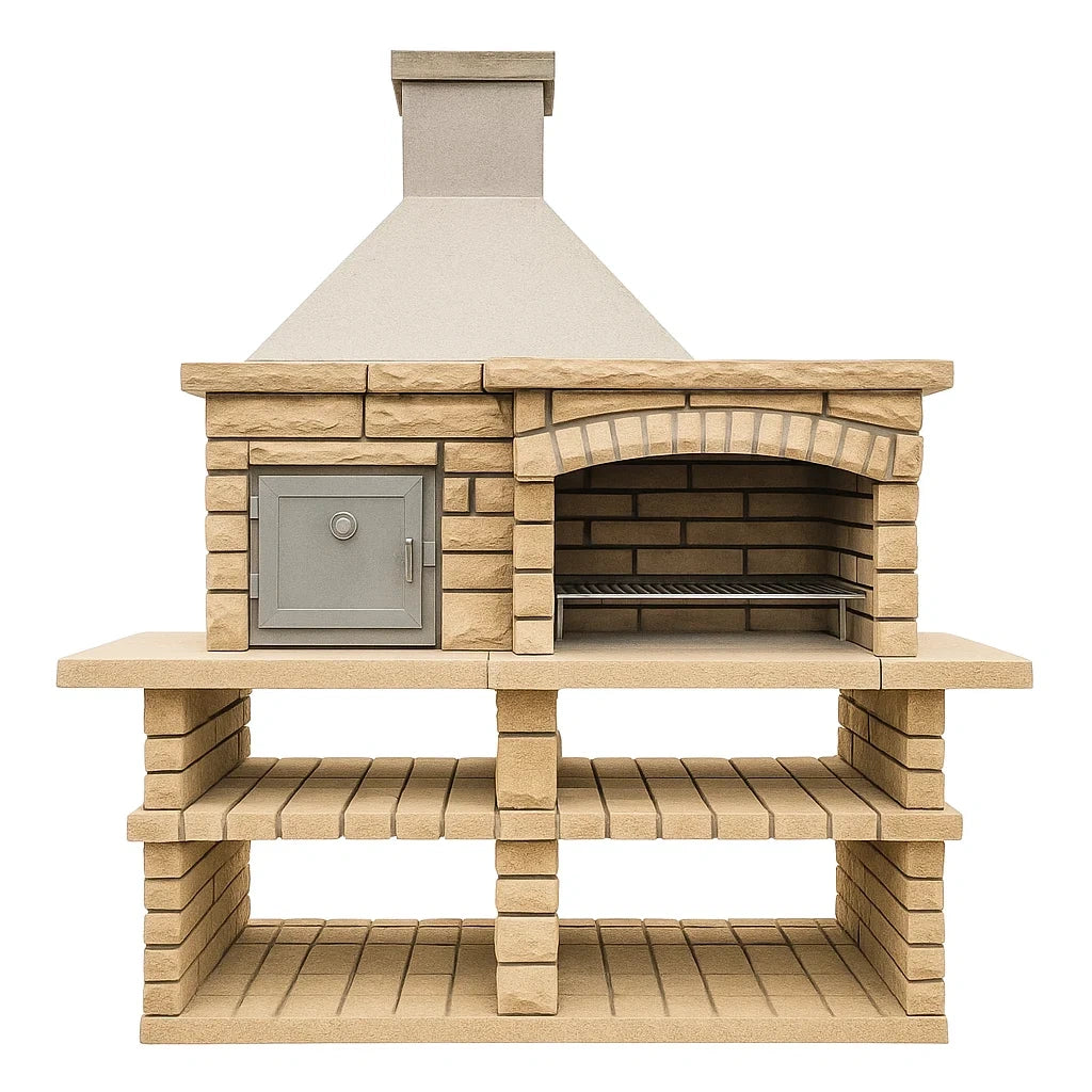 Gartengrillkamin aus Naturstein mit Edelstahlrost