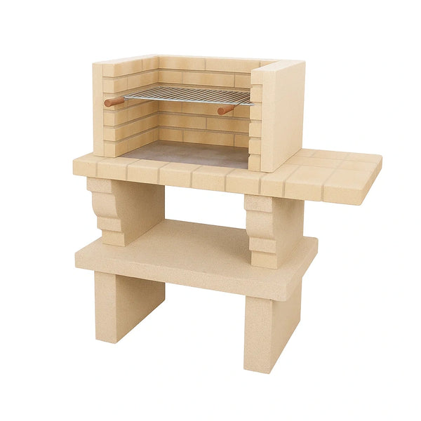 Grillkamin aus Beton mit Edelstahlrost Beige