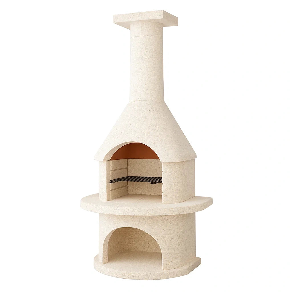 Gartenkamin aus Betonstein mit Grillrost Beige