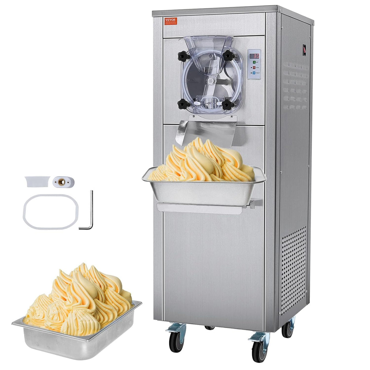 Vevor Ijsmachine Commerciële, vermogen 18 l/u, 1600 W enkele ijsmachine, roestvrijstalen cilinder ca. 6 liter, voor bar, met wielen, restaurant, feest