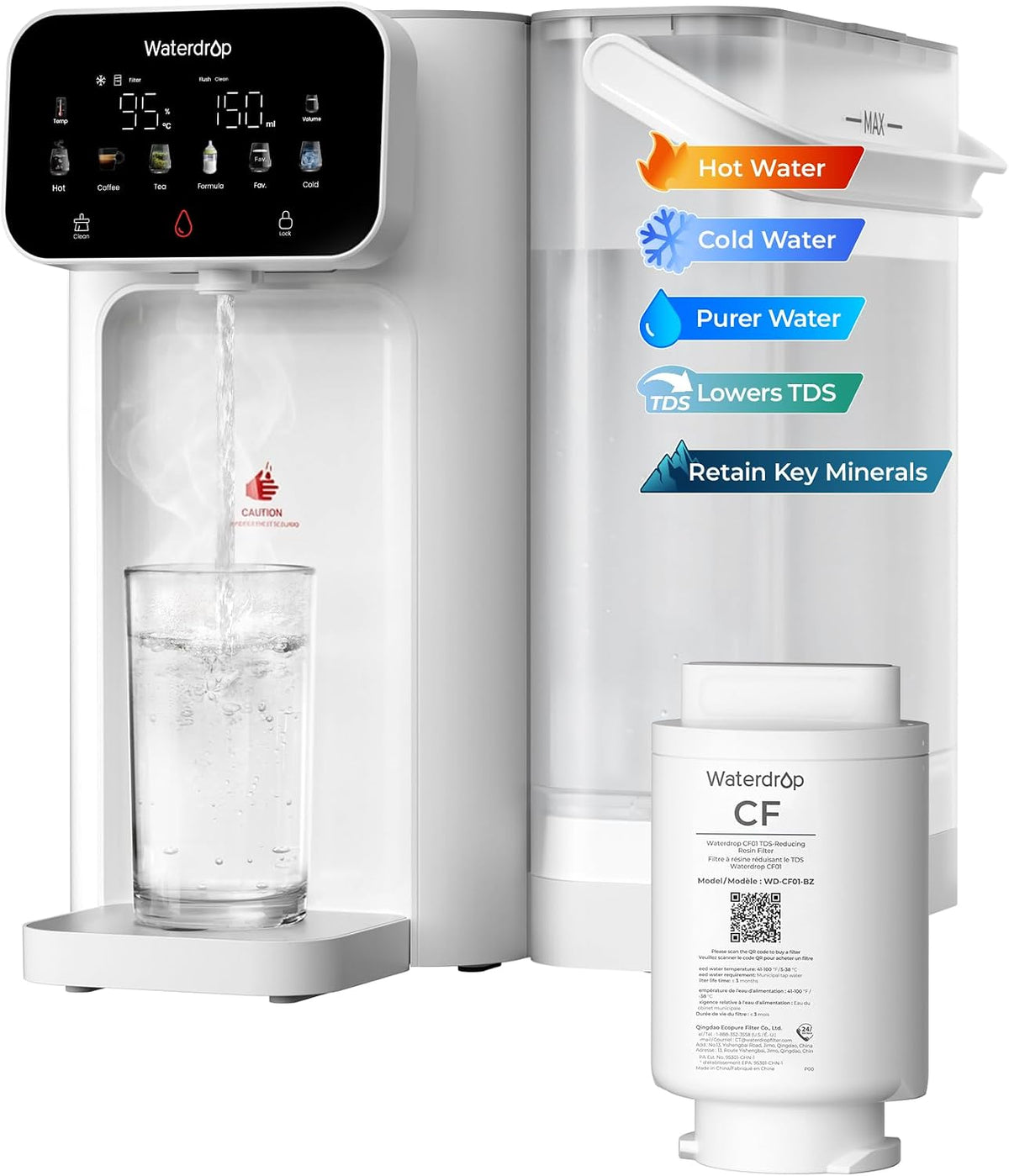 Waterdrop Waterdispenser CT01 Warm & Koud, 5 L Capaciteit, met Filter