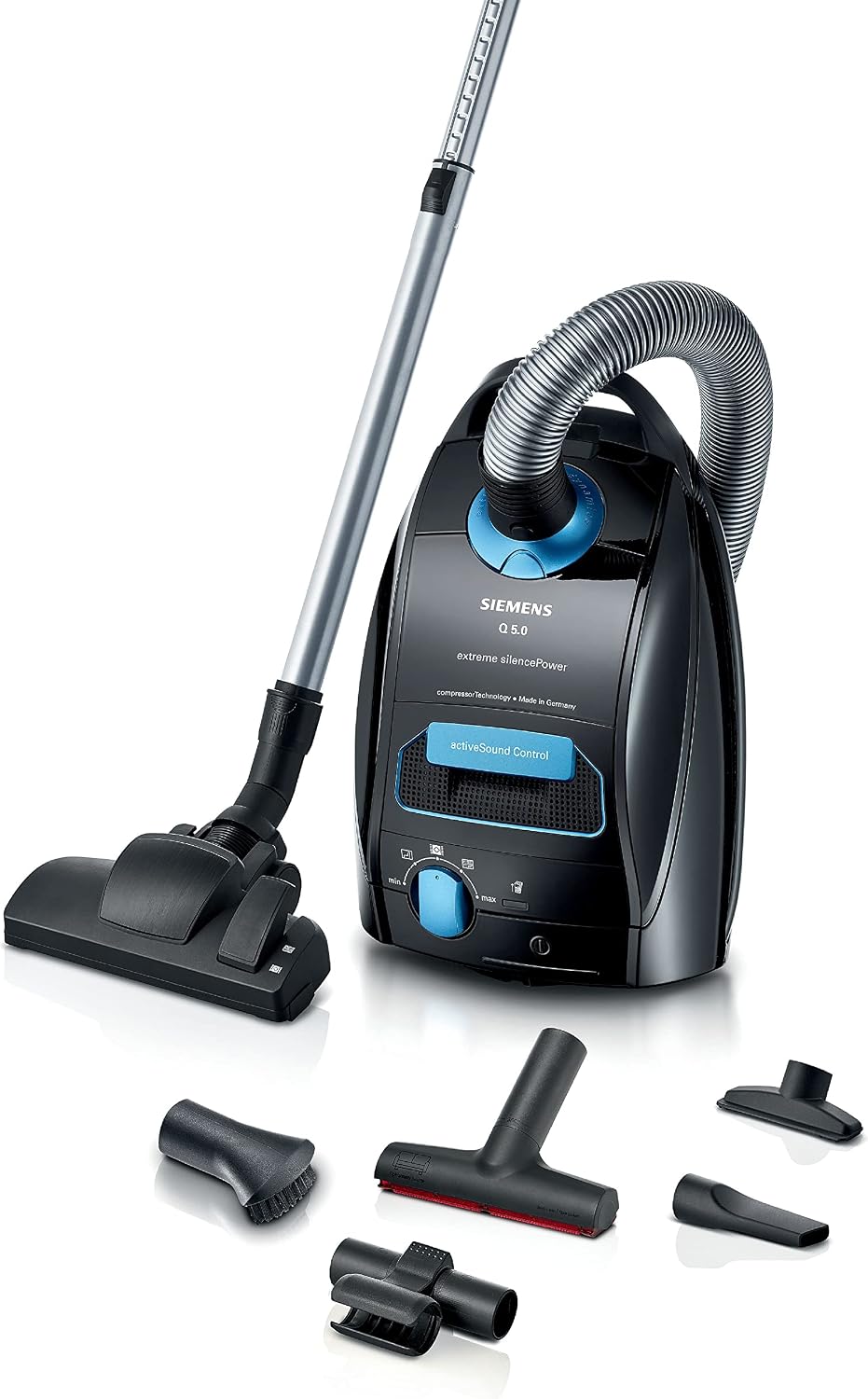 Stofzuiger Siemens, 650 W, met zak Q5.0 Extreme SilencePower VSQ5X500, zwart, vloerstofzuiger, ideaal, voor mensen, met allergieën, hygiënefilter