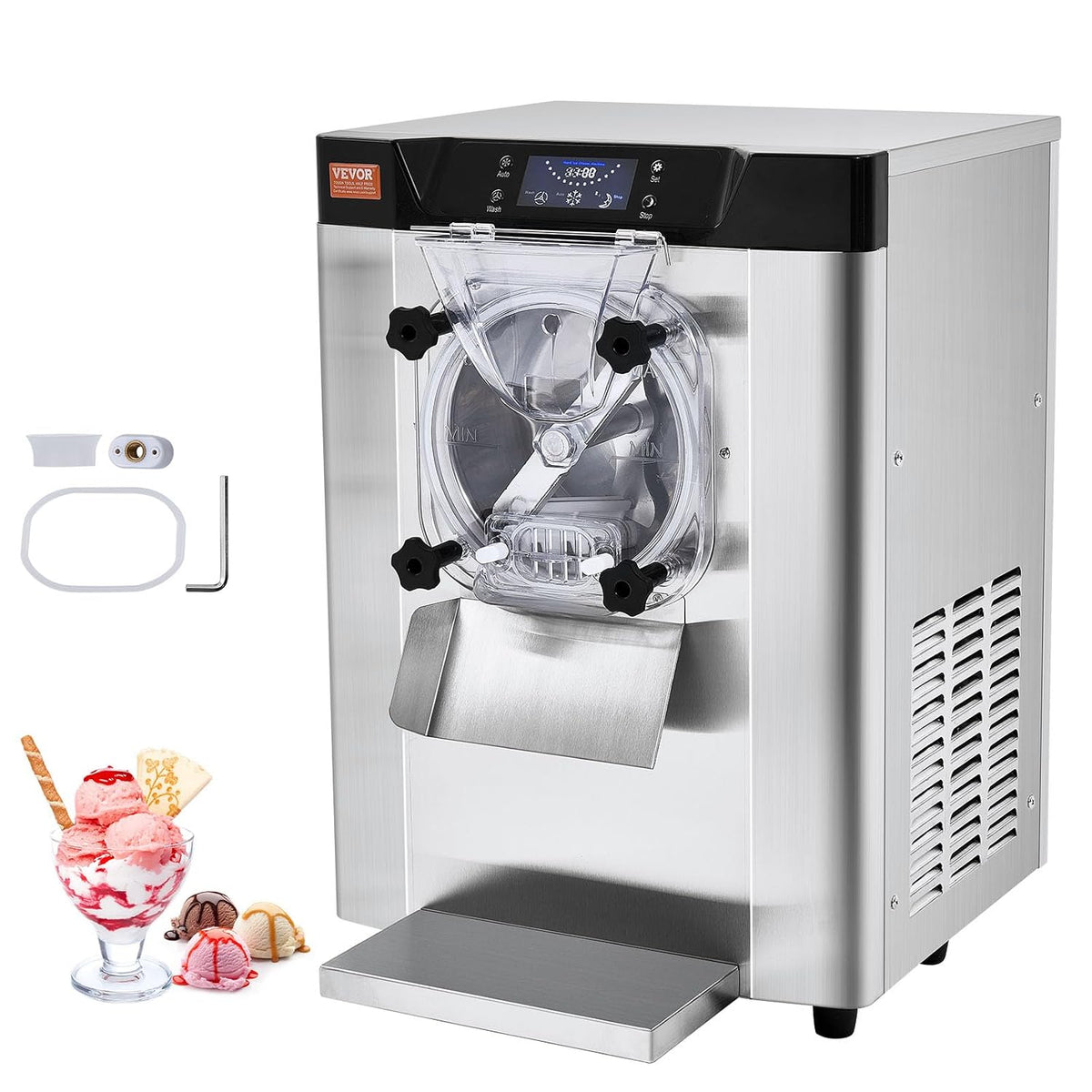 Ijsmachine Vevor Commerciële, uitgang 12 l/u, 1295 W, cilinder van roestvrij staal 4,5 l, led-paneel, voor snacks, restaurants, bars