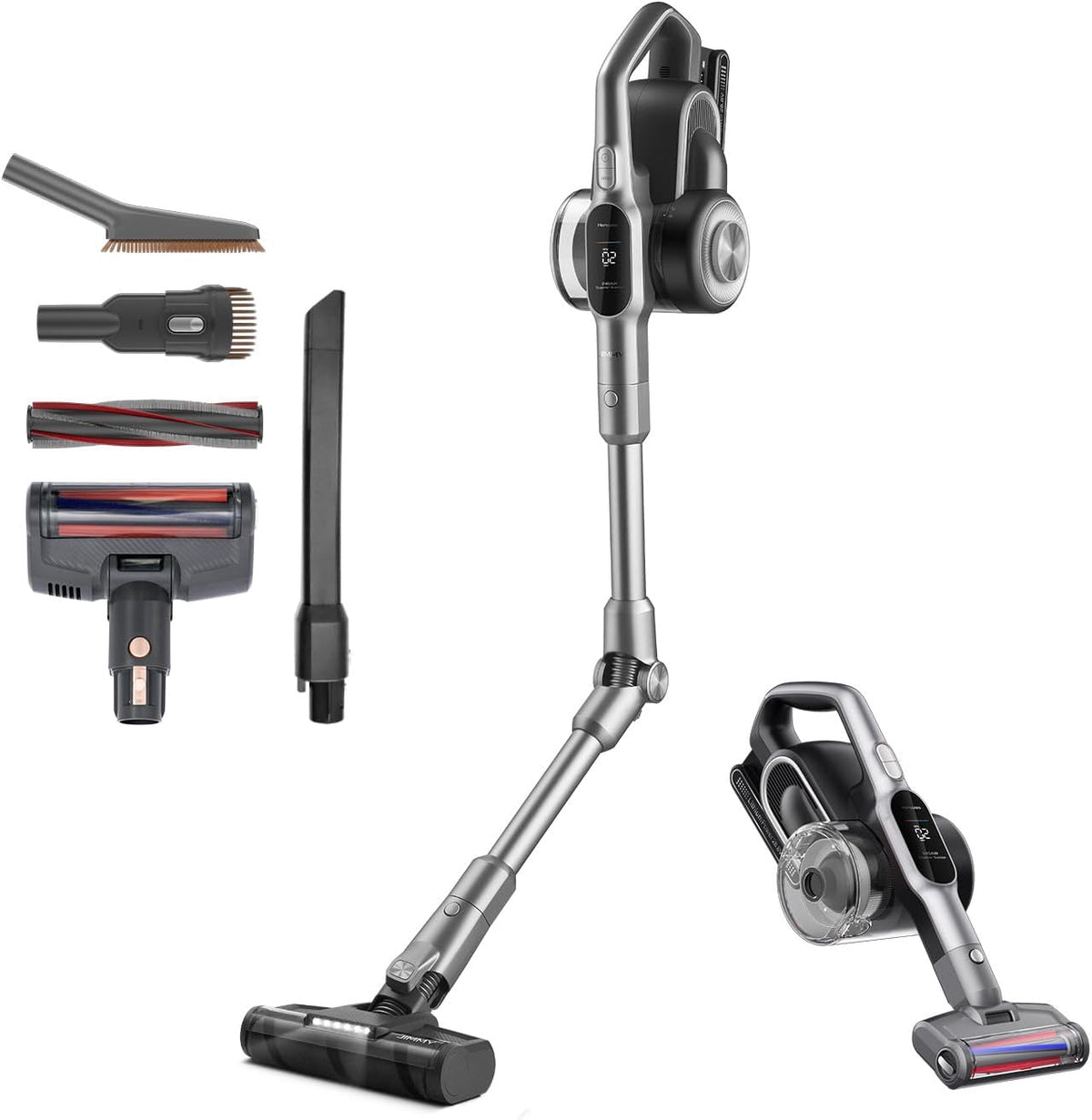 Jimmy Steelstofzuiger H10 Flex elektrische bezem draadloos, 600 W, 245 AW, vermogen: 80 minuten, HEPA-filter en ledlampen, flexibel, afneembare accu