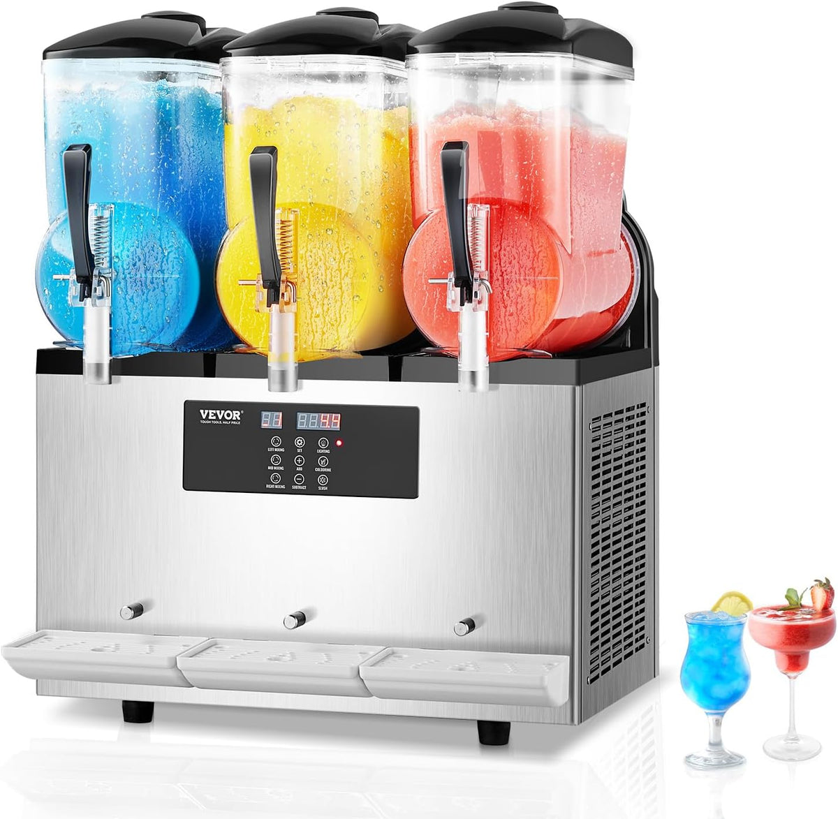 Vevor Ijsmachine Commerciële Slush- 12 l x 3 drievoudige tank machine, 144 kopjes roestvrij staal slush-ijsmachine, voor bevroren dranken