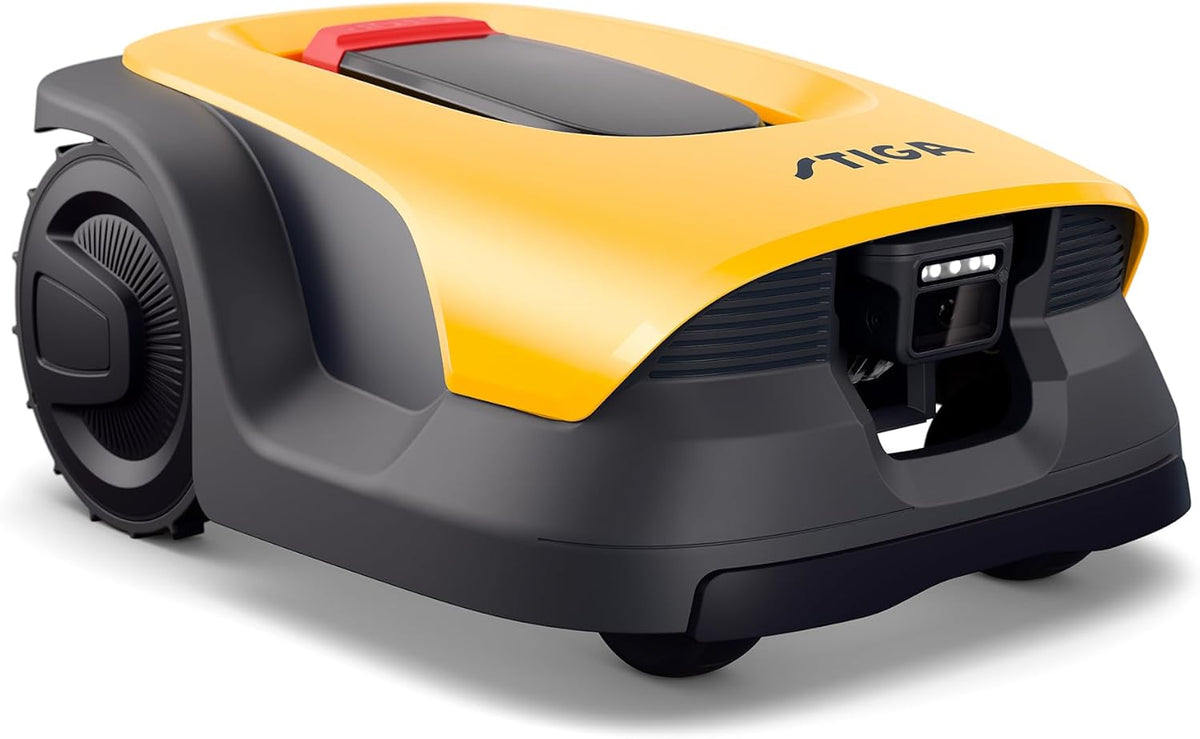 Stiga Robotmaaier, met 8v a, strepen en slimme maaipatronen – tot 800 m2, app-gestuurd, AI-geïntegreerde camera – kabelvrij en antennevrij, hellingen