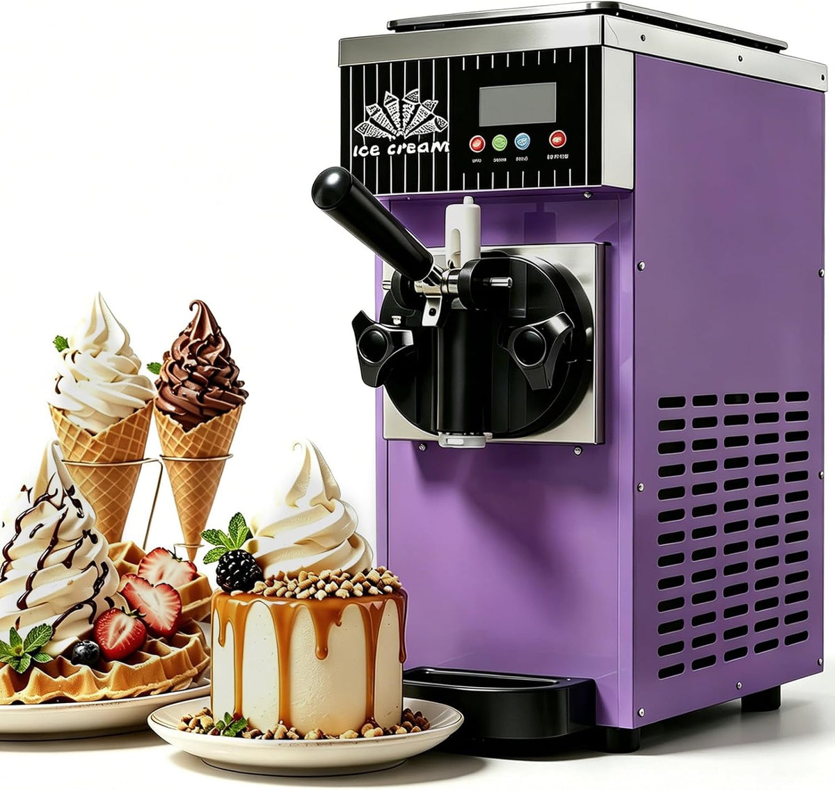 Ijsmachine moupeaktain Zachte, 4-5 l/u ijsmachine, met 2,5 l reservoir, voorkoeling en zelfreiniging, voor één soort, compacte ijsmachine, cafés