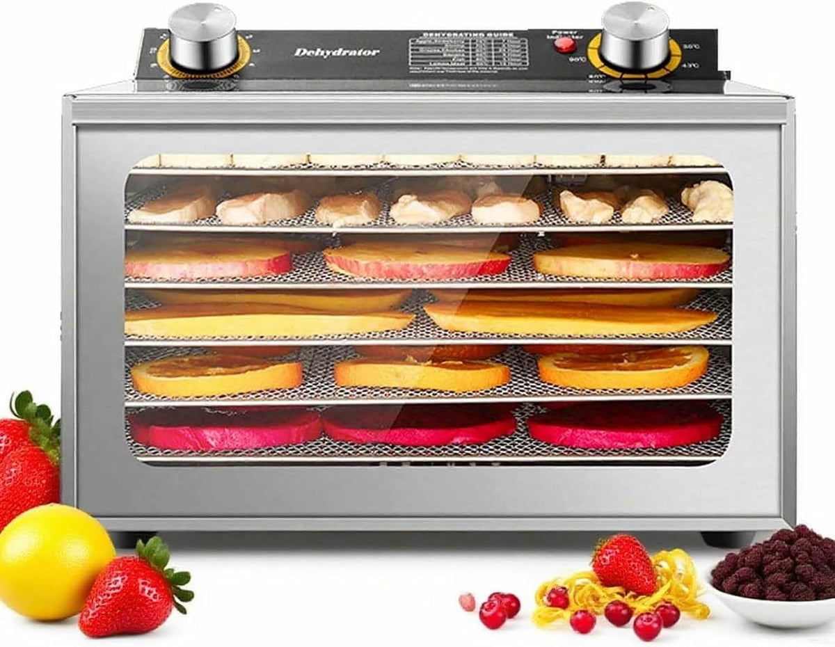 Ojhgrdfv Voedseldroger Compacte, Verstelbare Thermostaat En Timer, Voor Schokkerig En Fruit, Roestvrijstalen Droogmachine, Heteluchtcirculatiesysteem