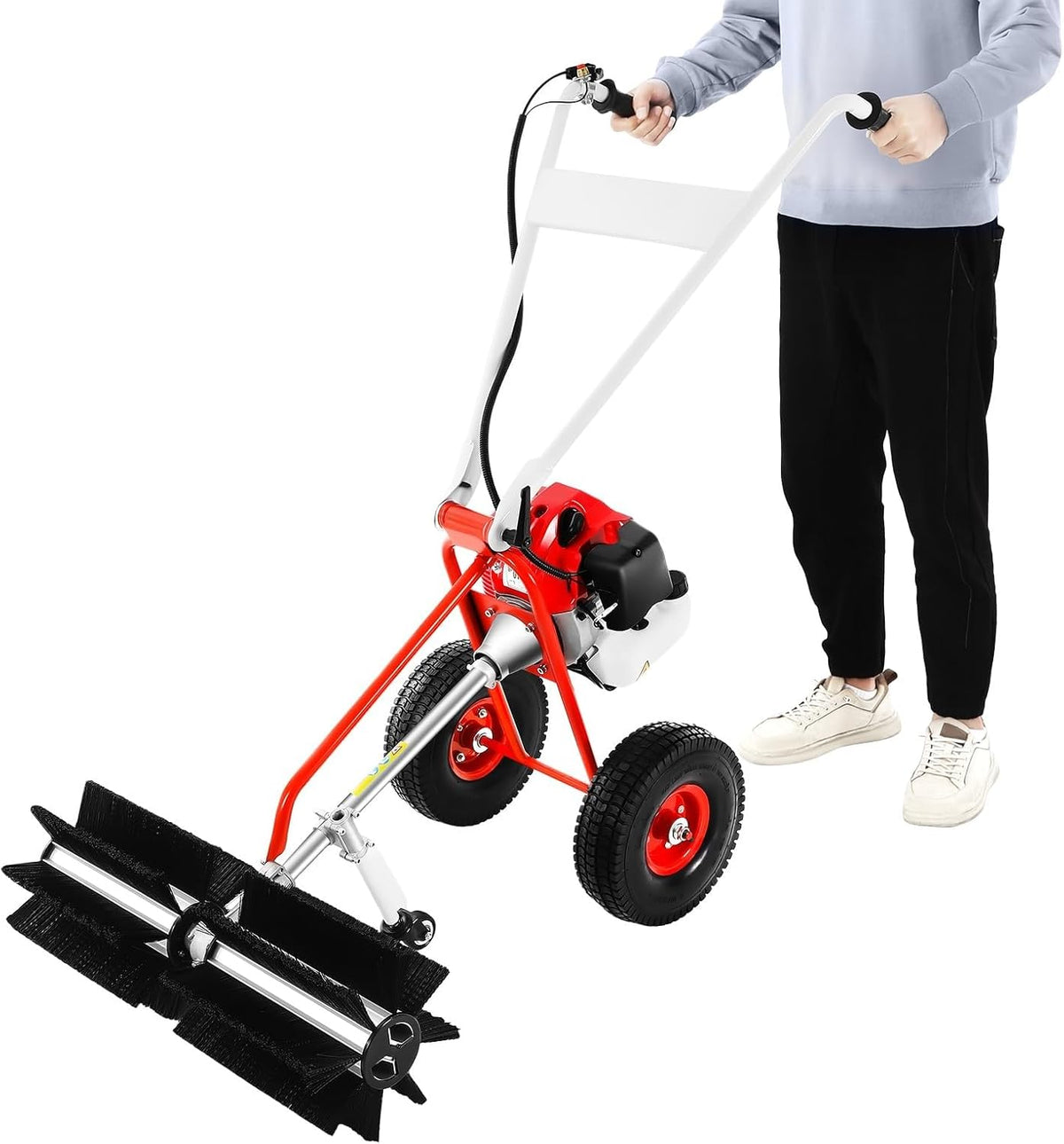 Steelstofzuiger Handbediende gazonveger, 60 cm breed, 2-takt elektrische bezem, 8500 tpm max, 1,7 pk zware bezem, voor tuinen, gazons