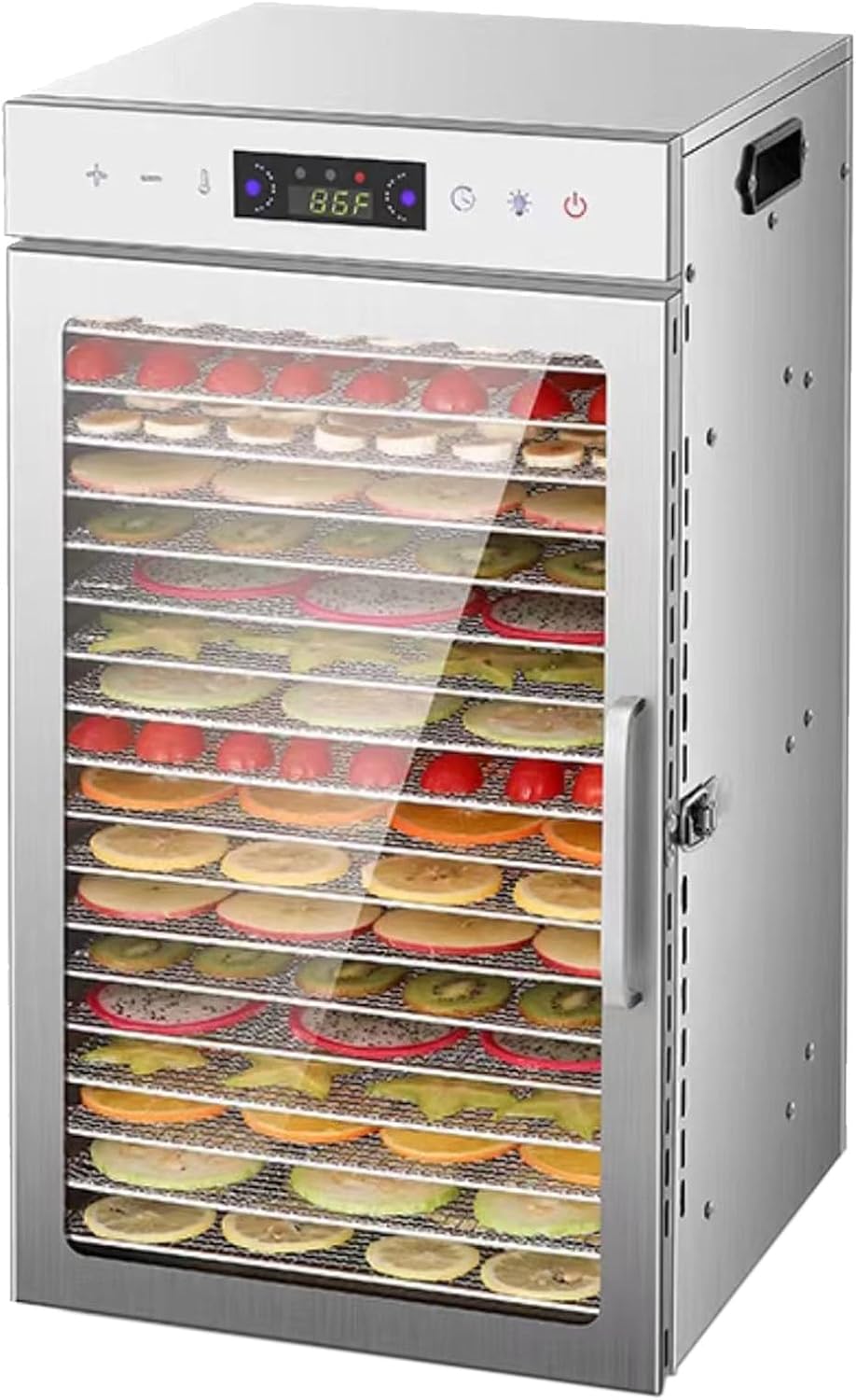 Naturalpowev Voedseldroger Commerciële, digitale timer en temperatuurregeling, roestvrijstalen trays, gedroogde vleesdroger, met grote droogruimte