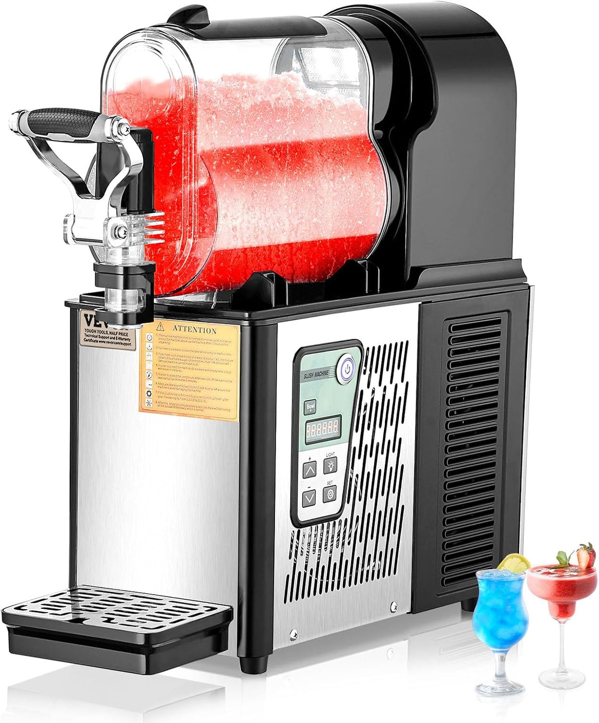 Vevor Ijsmachine Commerciële Slush-, 3 liter, 12 kopjes, enkele tank-machine, voor bevroren dranken, roestvrij staal, slush-ijsmachine, softijsmaker