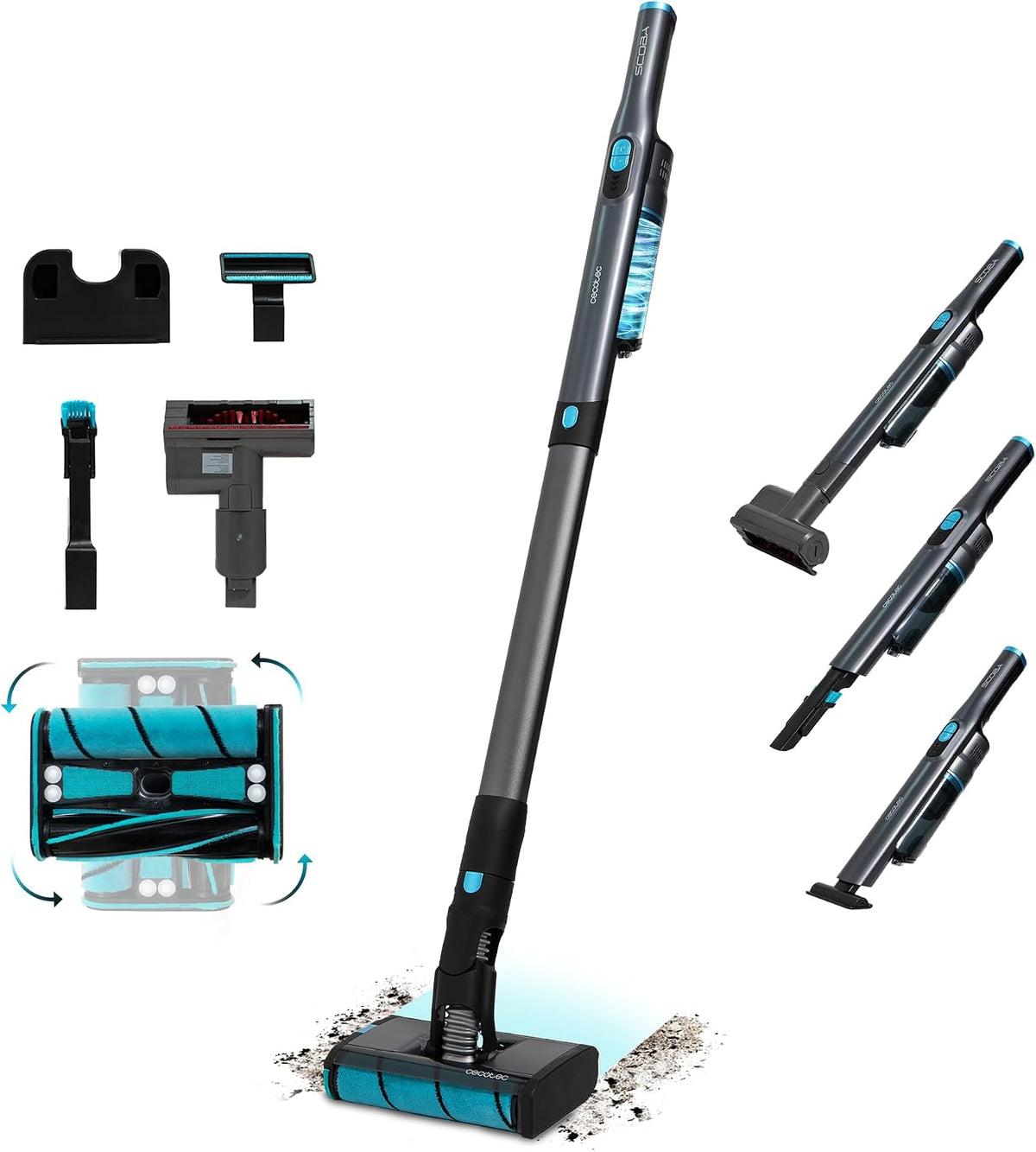 Cecotec Steelstofzuiger Draadloze elektrische bezem Scoba 2100 Twice max, 210 W, 45 min autonomie, digitale borstelloze 20 kPa, 2-in-1, gemotoriseerde