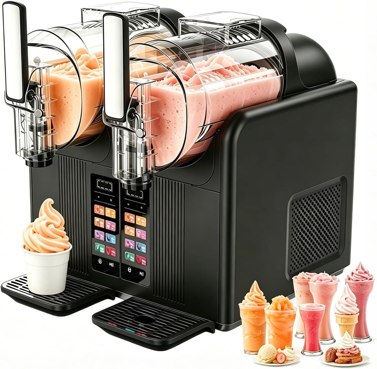 Jiyinghui Ijsmachine Slushie, En Ijsmachine 2-in-1, 7 Voorgeprogrammeerde Standen, En Commercieel Gebruik zwart, Dubbele Tanks, Voor Margarita's
