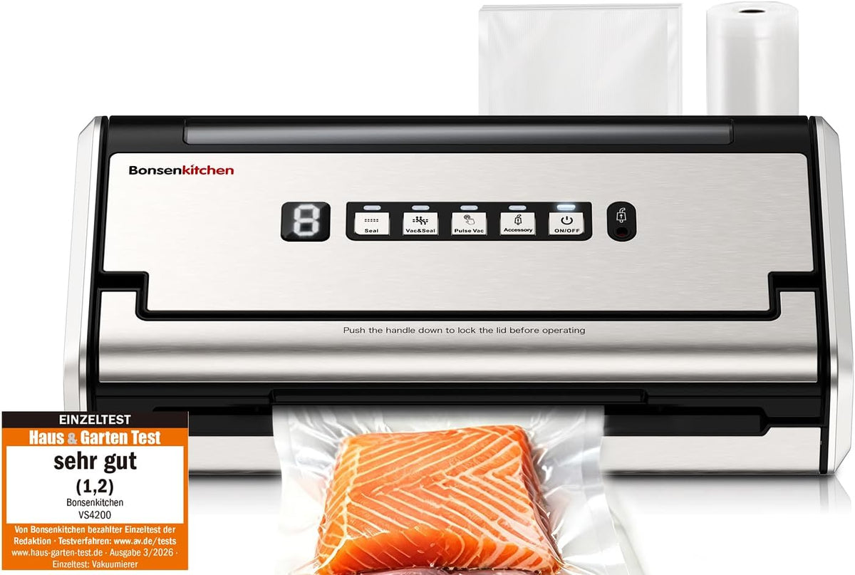 Bonsenkitchen Vacuümsealer Vacuümapparaat, voor levensmiddelen, brede afdichting tegen druppels