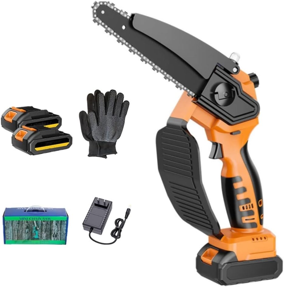 YancioGZ Kettingzag Mini elektrische kettingzaag, 21 V, 1500 mAh, 8 inch, met 2 batterijen, tuin (2# motor, zonder bezem), oplaadbaar, draadloos