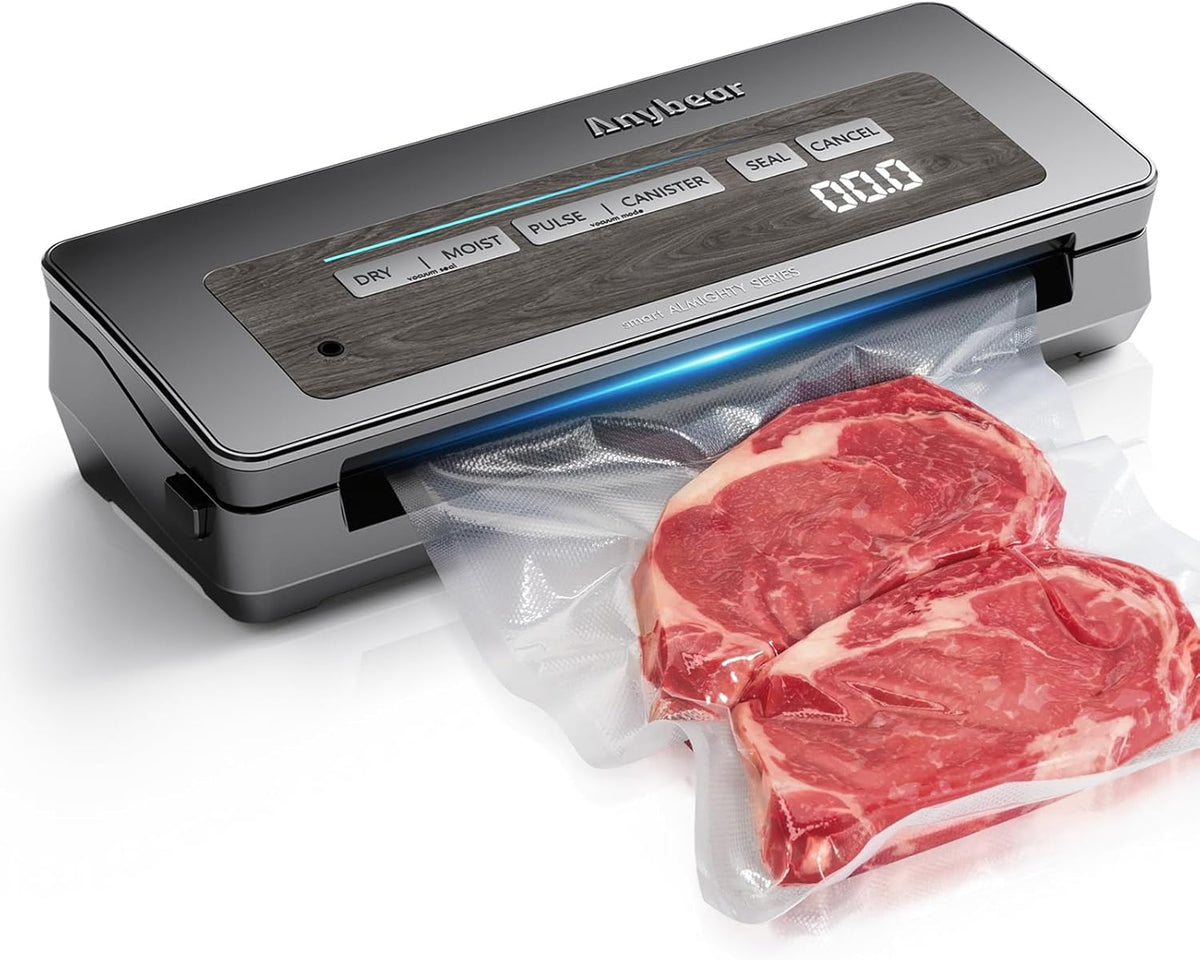 anybear Vacuümsealer Vacuümmachine, 100 W, 90 kPa, digitaal countdown-display (grijs), brede afdichting, krachtige voedselopslag, zakopslag
